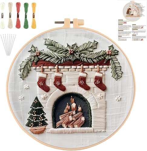 YOUDRN Christmas Embroidery Kits, Fireplaces Embroidery Kits for Adults by YOUDRN