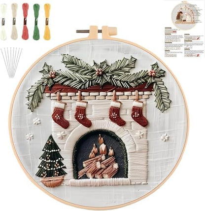 YOUDRN Christmas Embroidery Kits, Fireplaces Embroidery Kits for Adults by YOUDRN