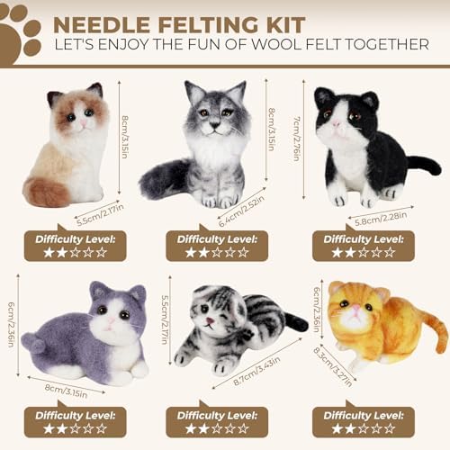 MOREJMTT Needle Felting Kit, 6 PCS Animal Needle Felting Beginner Kits, Wool Felt Needle Felting Tools Foam Pad, Craft Party Supplies for Beginners Adult(Cat Family) - Image 7