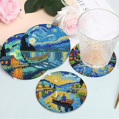 8 PCS Starry Sky Diamond Art Coasters Kit for Adults, DIY 5D Diamond Painting Coasters with Holder, Drink Gem Art Dots Painting Coaster with Cork Pads - Crafts Supplies for Home Decor - Image 6