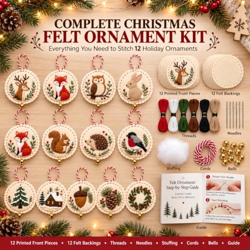 Christmas Embroidery Kit, 12PCS DIY Ornament Set for Beginners - Image 2
