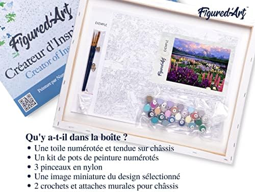 Figured'Art Paint by Numbers Kit for Adults with Frame Flowers and Lake Near The Mountain 16"x20" - Craft Art Painting DIY Kit Canvas Already Stretched on a Wooden Frame - Image 5
