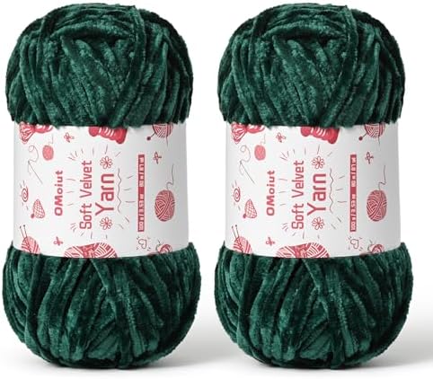 2x100g Fluffy Velvet Chenille Yarn for Crocheting and Knitting, 80m (87.5yd) Baby Yarn for Crocheting Soft, Crochet Chunky Yarns Amigurumi Yarns (2 Army Green) by OMoiut