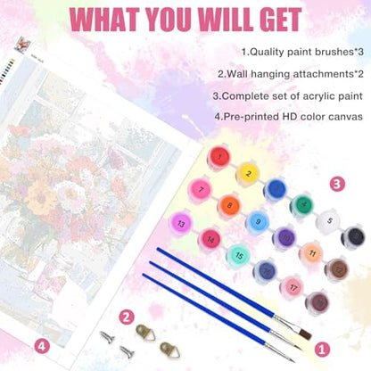 Lxmsja Colorful Flowers Paint by Numbers Kit for Adults, Mason Jars Acrylic Paint by Numbers for Adults Beginner, DIY Craft Supplies Oil Painting Kits for Home Wall Decor 16x20 inch (No Frame) - Image 5
