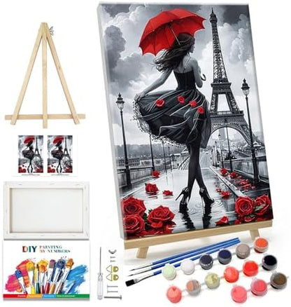 JOOZ Paint by Numbers Kit for Adults Eiffel Tower Paint by Numbers Kit with Frame DIY Girl Paint by Number with Easel Flowers Paint by Number Kits on Canvas for Gift Home Wall Decor 7.87x11.81 Inch by Jooz