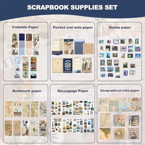 Auguro World Travel Scrapbook Kit A6 Grid Notebook Stationery Junk Journal Kit Scrapbooking Supplies Kit Craft DIY Gift for Adult Teen Girl - Image 4