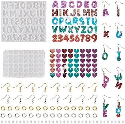 KISSITTY Letter Number Earring Silicone Molds Alphabet Number Heart Pendant Resin Casting Molds Earring Making Kit for Adults UV Resin Jewelry Crafts Arts Key Chains Necklaces by KISSITTY