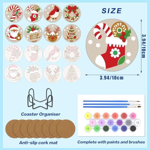 8 Pack Christmas Paint by Number Kits Coasters with Holder Cork Pads - Image 2