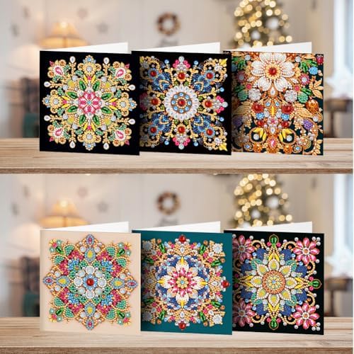 Diamond Art Cards with Envelopes–6PCS DIY Diamond Painting Greeting Cards Kit | Card Making Kit with Bling for Adults & Beginners | Birthday,Holiday & Thank You Cards (Mandala Flower) - Image 2