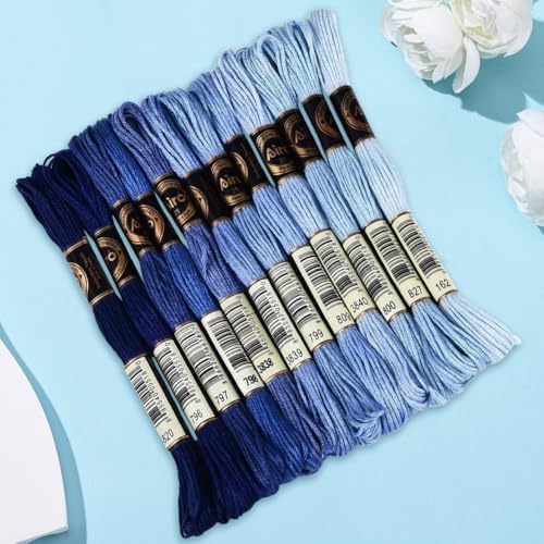 105 Yards 12 Skeins Gradient 6 Strands Marine Blue Cross Stitch Thread Polyester Variegated Embroidery Floss Friendship Bracelet String Assorted Bulk for Hand Sewing Making Knitting Supply - Image 7