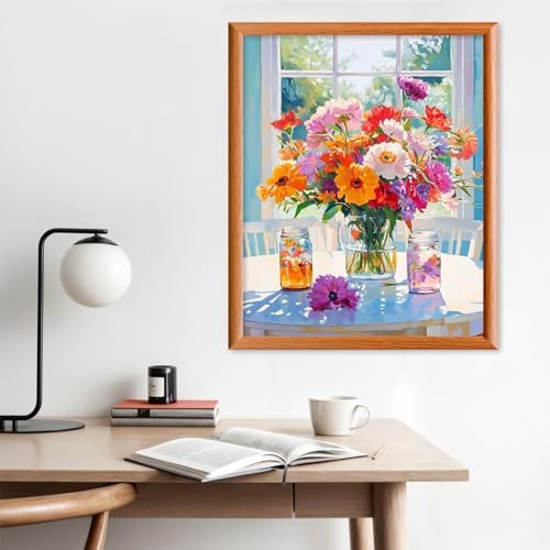 Lxmsja Colorful Flowers Paint by Numbers Kit for Adults, Mason Jars Acrylic Paint by Numbers for Adults Beginner, DIY Craft Supplies Oil Painting Kits for Home Wall Decor 16x20 inch (No Frame) - Image 3