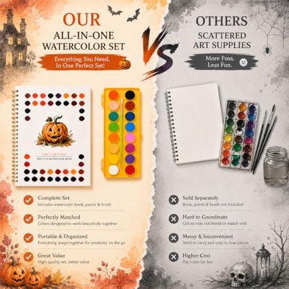 Halloween Pumpkin Watercolor Workbook, 16 Colors, 3 Brushes - Image 6