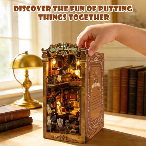 Book Nook Kit, 3D Wooden Puzzles Booknook Dollhouse with LED Light - Image 6