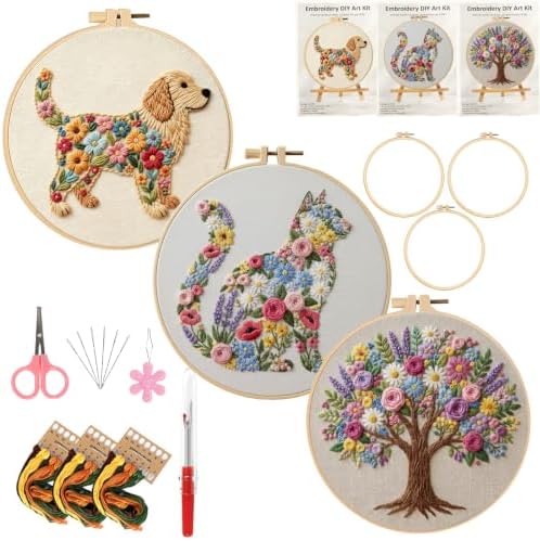 3 Packs Embroidery Kit for Adults, Embroidery for Beginners (Animal-1) by Unknown