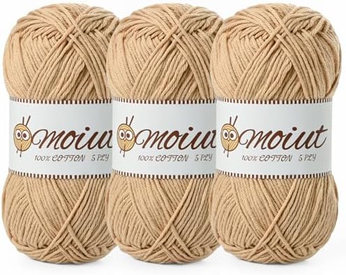 3 Pack Cotton Yarn for Crocheting, Baby Yarn for Crocheting Soft, 393yds / 5.29oz Fluffy Amigurumi Crochet Yarn, 5 Ply 100% Milk Cotton Yarn for Puzzle、Socks、Clothes(3 Khaki) by OMoiut