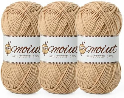 3 Pack Cotton Yarn for Crocheting, Baby Yarn for Crocheting Soft, 393yds / 5.29oz Fluffy Amigurumi Crochet Yarn, 5 Ply 100% Milk Cotton Yarn for Puzzle、Socks、Clothes(3 Khaki) by OMoiut