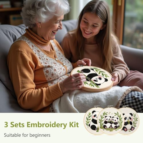 Santune Beginners Embroidery Kit for Adult Needlepoint Cross Stitch Kits Needle Point Sets with Panda Embroidery Patterns, Includes Step-By-Step Instructions and Accessories - Image 6