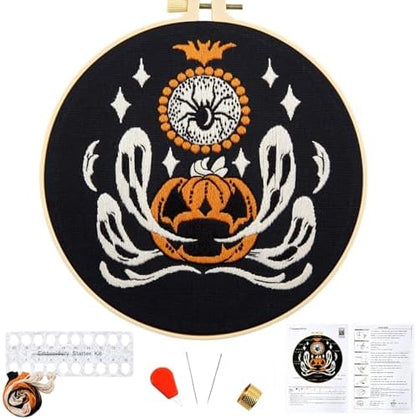 Halloween Embroidery Kits for Beginners Adults, Ghost Embroidery Starter Kits, Halloween Cross Stitch Kits for Beginners Adults Hobbies for Women, Embroidery Fabric, Threads, Hoops and Video Tutorial by Unknown