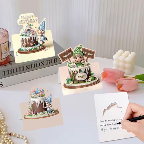C'eitura 6Pcs 5D Diamond Art Painting Birthday Cards Kit, DIY Cute Girl Birthday Cake Special Shaped Gem Art Greeting Cards with Envelopes, Handmade Gift for Adults - Image 2