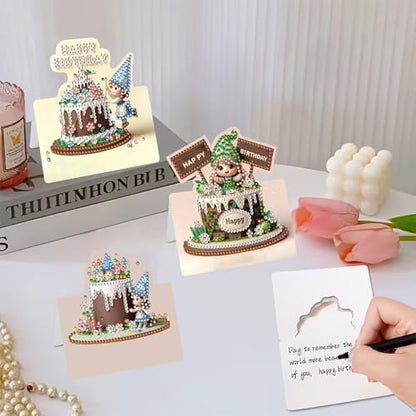 C'eitura 6Pcs 5D Diamond Art Painting Birthday Cards Kit, DIY Cute Girl Birthday Cake Special Shaped Gem Art Greeting Cards with Envelopes, Handmade Gift for Adults - Image 2