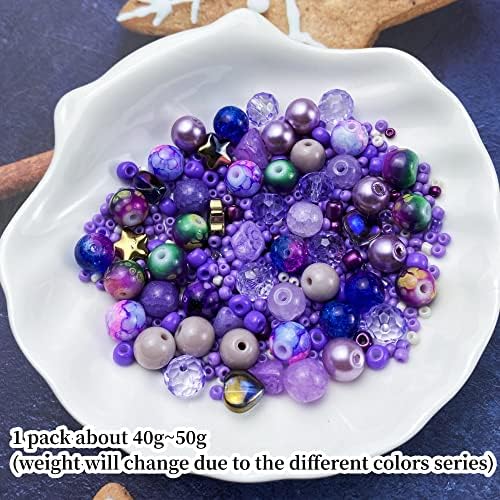 Assorted Glass Resin Beads Multi Size Colors Smooth Cracked Gravel Millet Spacer Beads for Bracelets Necklace Earring DIY Jewelry Making Craft(Light Purple Series) - Image 2