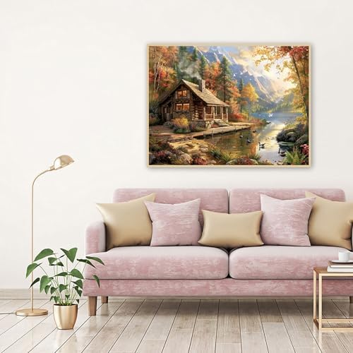 MaiMMaledy Paint by Numbers Kit for Adults Beginners 8Wx12L inch Canvas Pictures with Framed Drawing Painting Works with Wooden Triangle Easel Acrylic Pigment Vase Decoration Riverside Scenery - Image 4