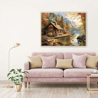MaiMMaledy Paint by Numbers Kit for Adults Beginners 8Wx12L inch Canvas Pictures with Framed Drawing Painting Works with Wooden Triangle Easel Acrylic Pigment Vase Decoration Riverside Scenery - Image 4