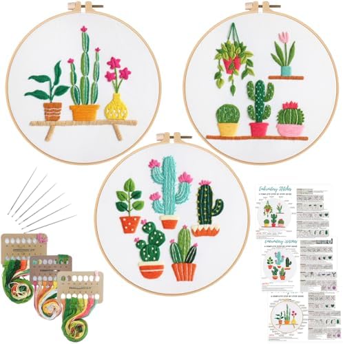 Louise Maelys 3 Pack Cactus Embroidery Kit for Beginners Plant DIY by LouiseMaelys