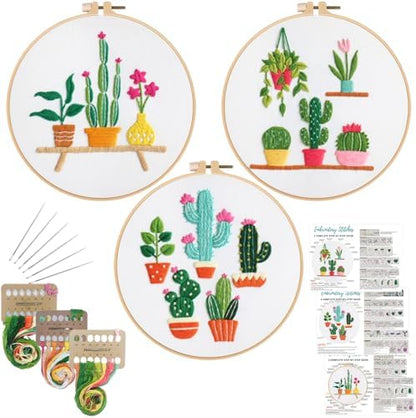 Louise Maelys 3 Pack Cactus Embroidery Kit for Beginners Plant DIY by LouiseMaelys