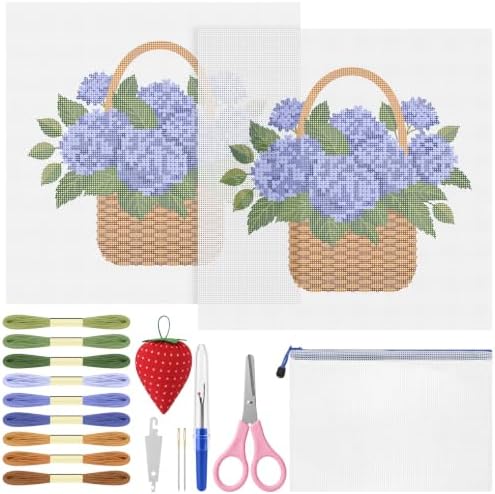 XunYee Needlepoint Canvas Kit, Hydrangea Basket by XunYee