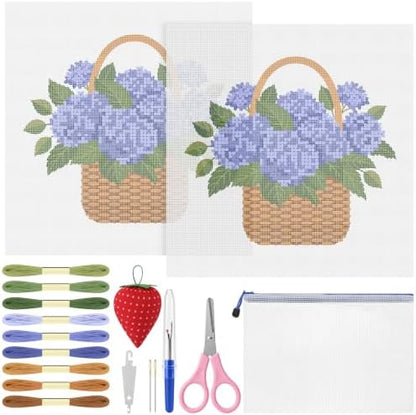 XunYee Needlepoint Canvas Kit, Hydrangea Basket by XunYee