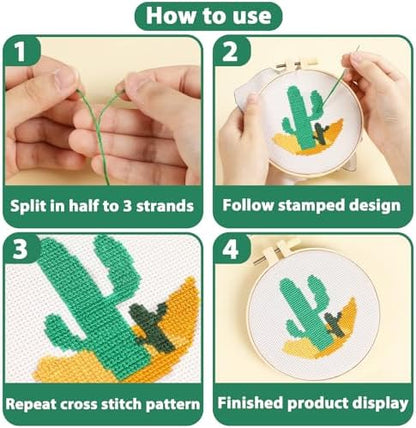 ZOIIWA 6PCS Cross Kits for Beginners DIY Embroidery Kit for Adults Boho Cross Kits Christmas Birthday Gift Abstract Landscape Needlepoint Patterns with 2 Embroidery Hoops Craft Supplies - Image 3