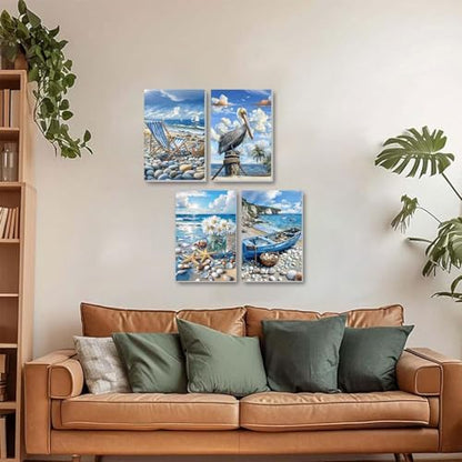 ICYANART 4 Pack Beach Paint by Numbers Kit for Adult Beach with Frame Easel - Image 7