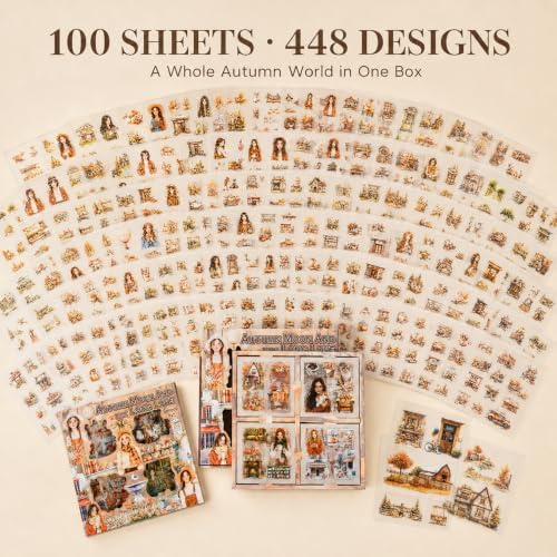 Autumn Stickers for Journaling, 448 Pcs Transparent PET Set - Image 3