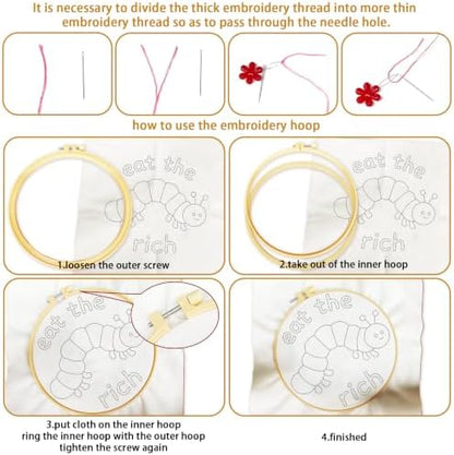 BEUNITONE 4 Set Embroidery Kits for Beginners with Easy Caterpillar Pattern, DIY Craft Kits Include Instructions and 2 Embroidery Hoops, Cross Stitch Needlepoint Kits for Craft Lover and Home Decor - Image 3
