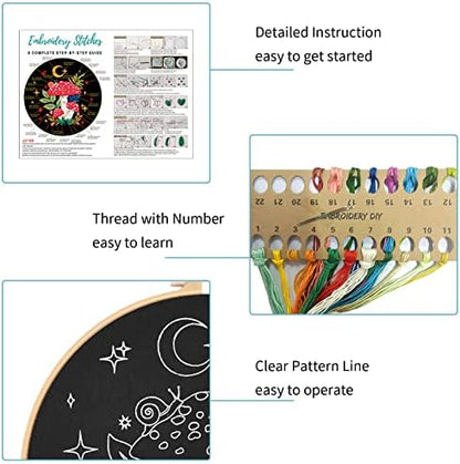 Nuberlic 3 Pack Embroidery Kit for Beginners, Mushroom Cross Stitch Kit - Image 5