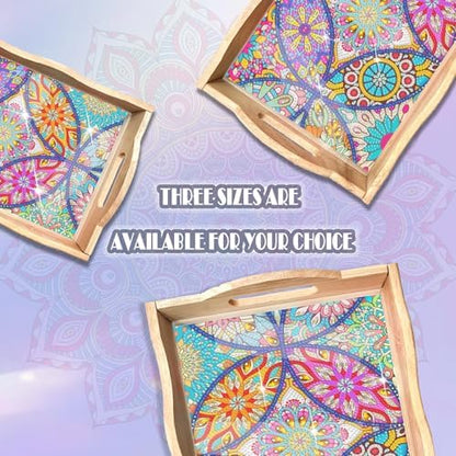 EWJRNSF Diamond Art Kits for Adults Wooden Serving Trays with Handles, 5D Diamond Painting Big Gem Arts and Craft Gifts Trays Decor Gift Home Decor 7.8x11.8 Inches Mandala A - Image 6