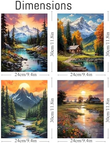 4 pack Mountain Paint by Numbers Kit for Adults Beginner With Framed,Countryside Easy Adult Paint by Number Kits on Canvas DIY Painting for Beginners Art by Numbers for Home Wall Decor 10x12 Inch - Image 5