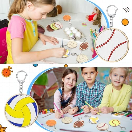 Trnayi 36 Pcs Sports Ball Unfinished Wood Keychains Color Your Own Craft - Image 5