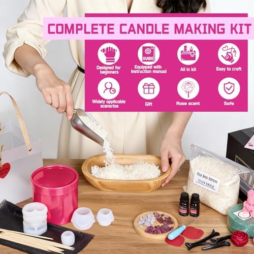Rose Candle Making Kit with Round Gift Box,DIY Soy Wax Kit(Rose red) - Image 2