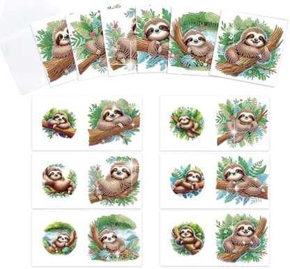 antor 6-Pack Sloth Diamond Art Greeting Cards – DIY 5D Diamond Painting Greeting Card Kits for Adults with Envelopes, Relaxing Rhinestone Card Kit Featuring Cute Hanging Sloths on Tree Branches by antor