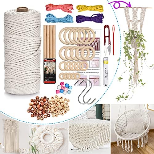 Hdviai Macrame Supplies - 3mm x 109Yards Macrame Cord for Adults Beginners Kit, with Accessories Like 110Pcs Beads and 40Pcs Wooden Rings for Plant Hanger by FocusoncottonHdviai