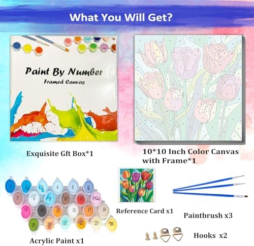 JUJUHOOD Tulip Flower Framed Paint by Numbers Kit for Adults Beginner & Kids Ages 8-12, Easy Paint by Number Without Easel, Simple Paint by Numbers for Gift Home Wall Decor (10x10Inch) - Image 4