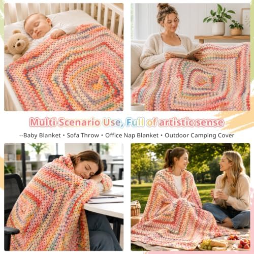 Coopay Crochet Kit for Beginners, Variegated Granny Square Blanket Kit - Image 6