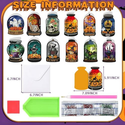 Saillong 12 Pack Halloween Diamond Painting Greeting Card Kits DIY Halloween Diamond Art Cards with Envelopes Bat Black Cat Pumpkin 5D Rhinestones Painting Kit for Adults DIY Craft Family Friend Gifts - Image 4