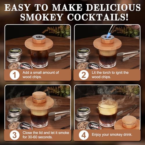 18PCS Whiskey Smoker Kit with Torch - 6 Flavors of Wood Chips, 2 Glasses, Ice Molds - Cocktail Smoker Kit, Old Fashioned Smoker Kit, Birthday Bourbon Whiskey Gifts for Men, Dad, Husband - Image 5