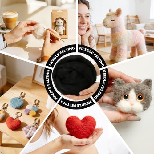 VNAKER 3.4oz Needle Felting Wool Black for DIY Needle Craft Enthusiasts - Image 5