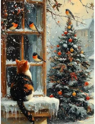 Canrichshop Cat Paint by Numbers Kit for Adults,Winter Painting by Numbers,DIY Acrylic Paint Beginners Without Frame,Christmas Paint by Number Canvas for Decor 16x20inch by Canrichshop