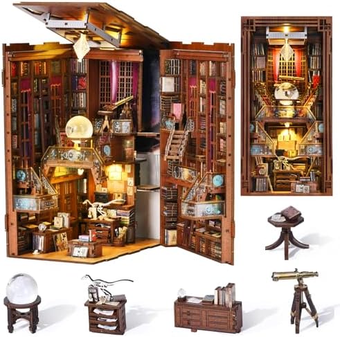 MiniCity Beyond Library Book Nook Kit, 3D Wooden Bookshelf Puzzle with LED by MiniCity