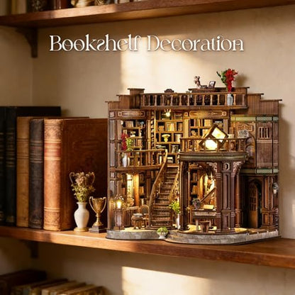 DIY Book Nook Kit, 3D Wooden Puzzle Miniature Booknook Bookend Bookshelf Decor with LED Light,Cherry Blossom Bookstore Bookshelf Insert Booknook, Book Nook Kits for Adults - Image 3